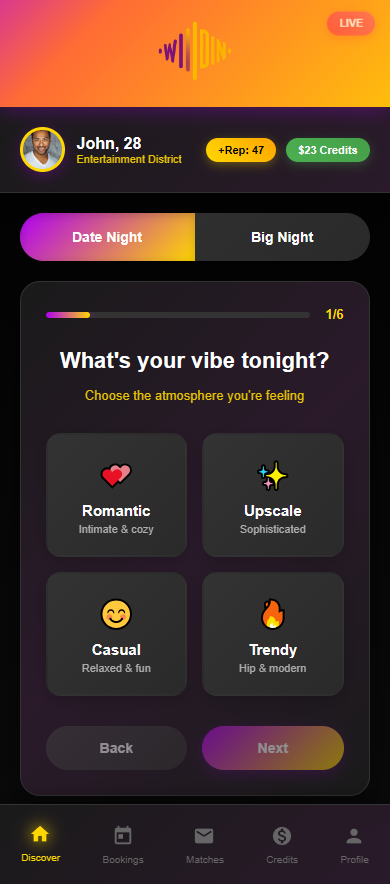 Wildin App Smart Preference Selection Screen