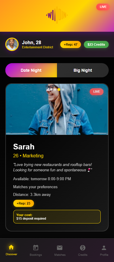 Wildin App Verified Profile Browsing Interface