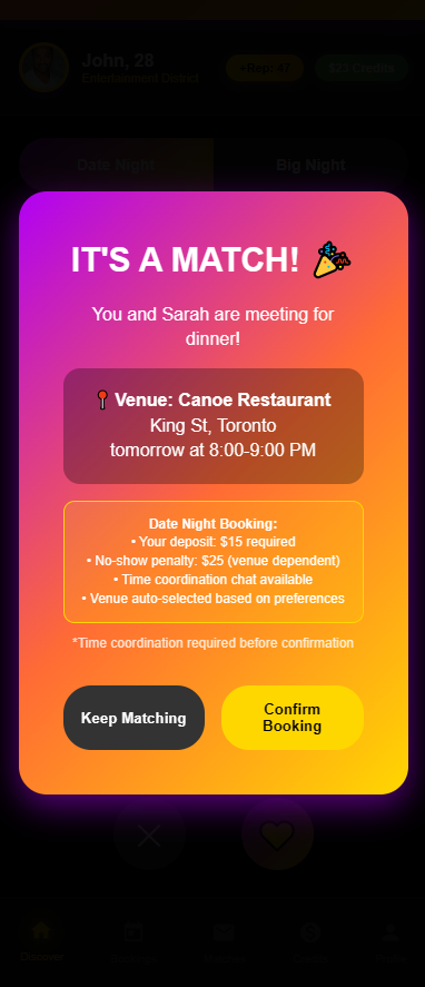 Wildin App Instant Match and Venue Booking Screen