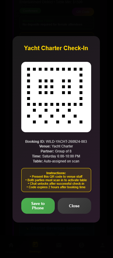 Wildin App QR Code Entry System for Venue Check-in